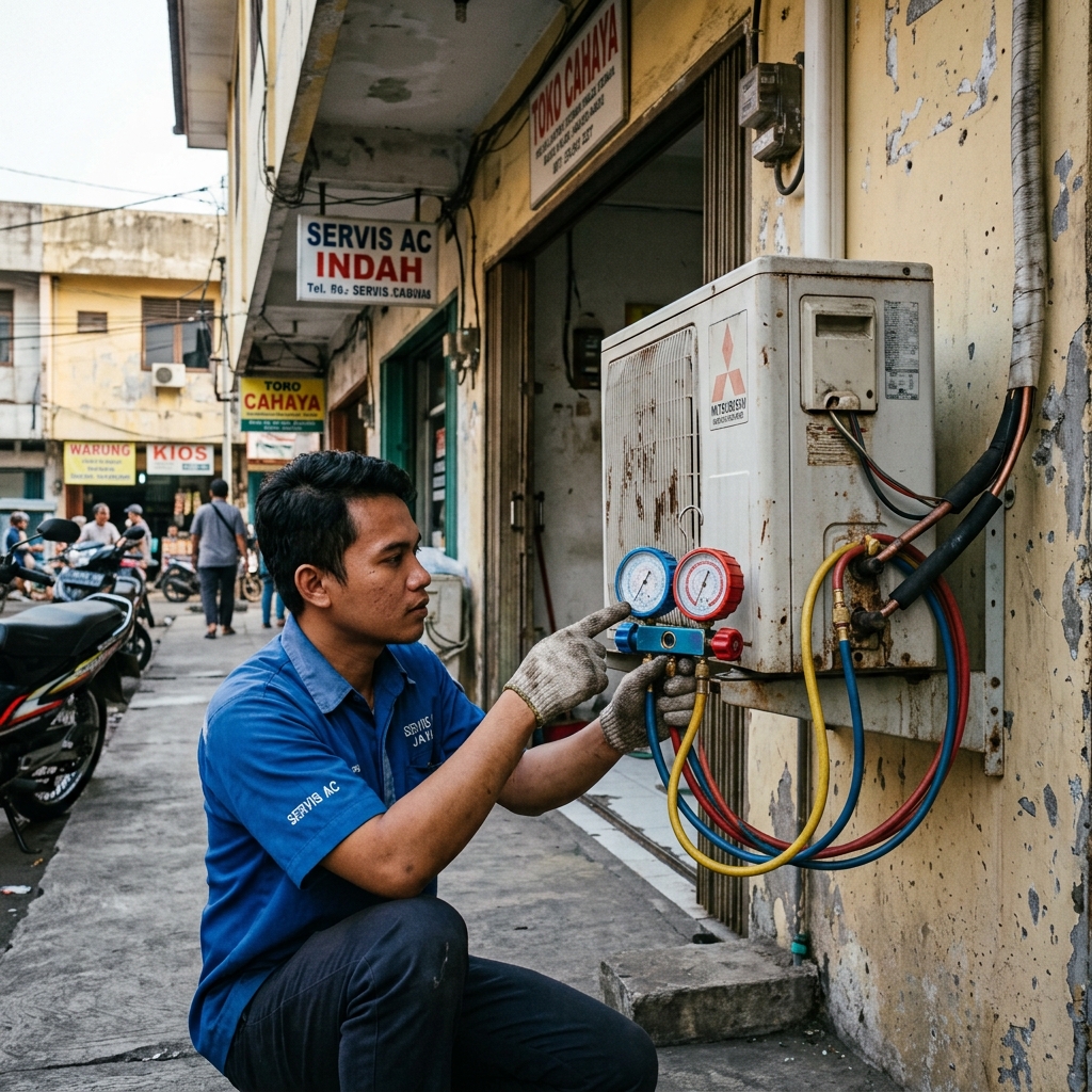 Isi Freon + Las Titik Bocor di Margonda, Depok, kondisi sebelum dikerjakan